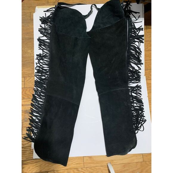 Equi-Grip HORSE Split Suede Leather Fringed PMS Show Chaps BLACK Size Adult L - Picture 2 of 15
